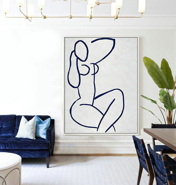 Large Abstract Painting,Buy Hand Painted Navy Blue Abstract Painting Nude Art Online,Wall Art Ideas For Living Room #O6W1